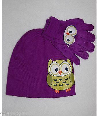 Purple and Green Owl Logo - Gloves and Mittens 57919: Girls Winter 1 Pr Gloves 1 Knit Hat Purple