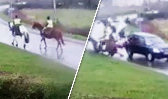 Opaque Flying Horse Logo - Sickening moment two horse riders are hit by car on wrong side