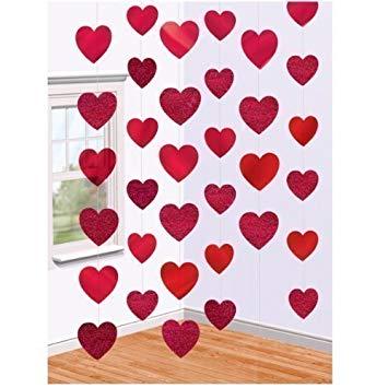 Three String of Hearts Logo - Valentines Day Red Hearts Hanging String Decorations x 6: Amazon.co ...