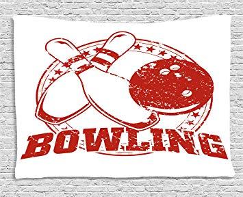 Red Circle with White L Logo - Ambesonne Bowling Party Decorations Tapestry, Grunge