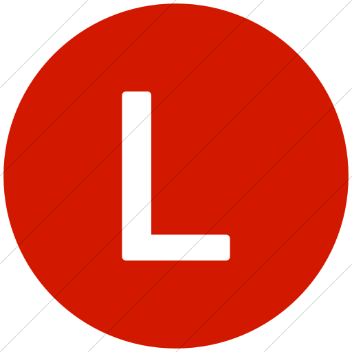 Red Circle with White L Logo - IconETC Flat circle white on red alphanumerics uppercase letter l