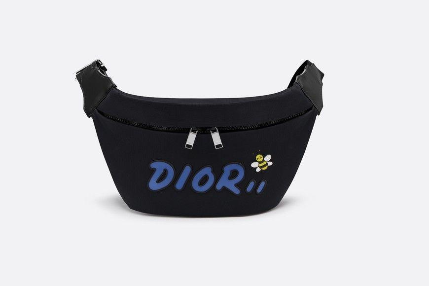 Black and Yellow Man Logo - DIOR x KAWS Black Nylon Pouch with Blue Dior logo - Leather goods ...