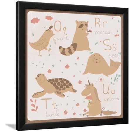 Q and U Letter Logo - Cute Zoo Alphabet in Vector . Q, R, S, T, U Letters. Framed Print ...