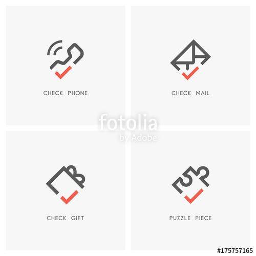 Check Mark Logo - Check mark logo set. Telephone or phone call, mail or envelope, gift ...