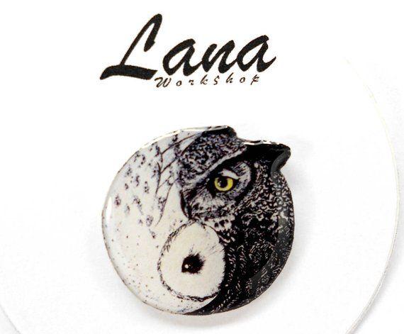Ying Yang Bird Logo - Owl yin yang yin yang brooch yin yang pin yin yang jewelry