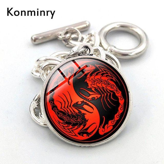 Ying Yang Bird Logo - Vintage Yin Yang Bracelets Red Black Scorpion Dragon Bird Glass