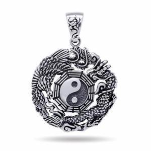 Ying Yang Bird Logo - 925 Sterling Silver Yin Ying Yang Chinese Dragon Big Bird Mystic ...