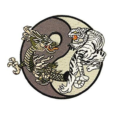Ying Yang Bird Logo - Dragons Grey & Black Tiger and Dragon Yin Yang Logo Patch