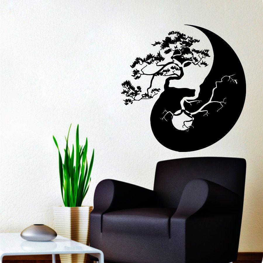 Ying Yang Bird Logo - Tree Bonsai Yin Yang Pattern Art Designed Wall Sticker Home