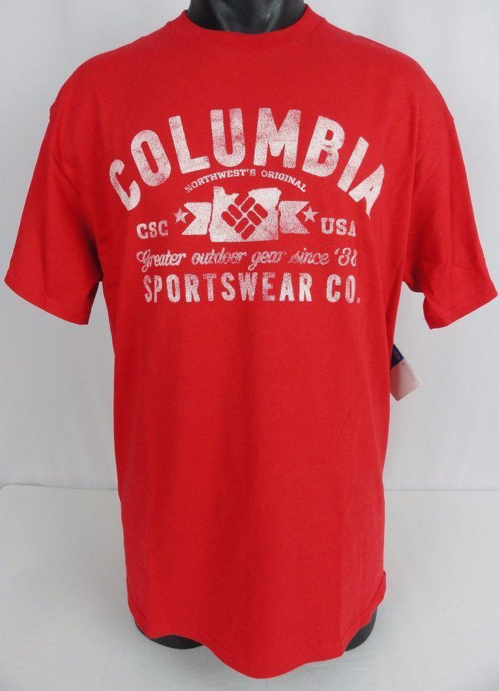 White Red L Logo - NWT Columbia Mens Red L T-Shirt White Arch Logo Print Crew Neck SS ...
