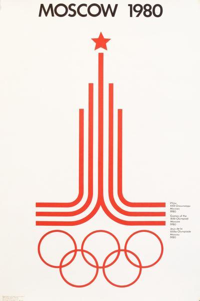 White Red L Logo - Original Moscow Olympics Poster, Red and White Logo