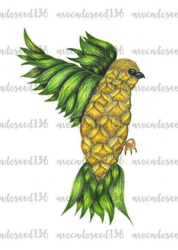 Pineapple Bird Logo - Colored Pencil Pineapple Bird | Etsy