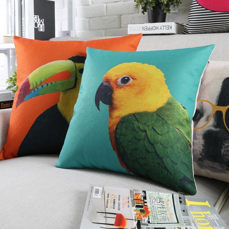 Pineapple Bird Logo - Bird Parrot Toucan Deer Bulldog Cushion Covers Candy Colour