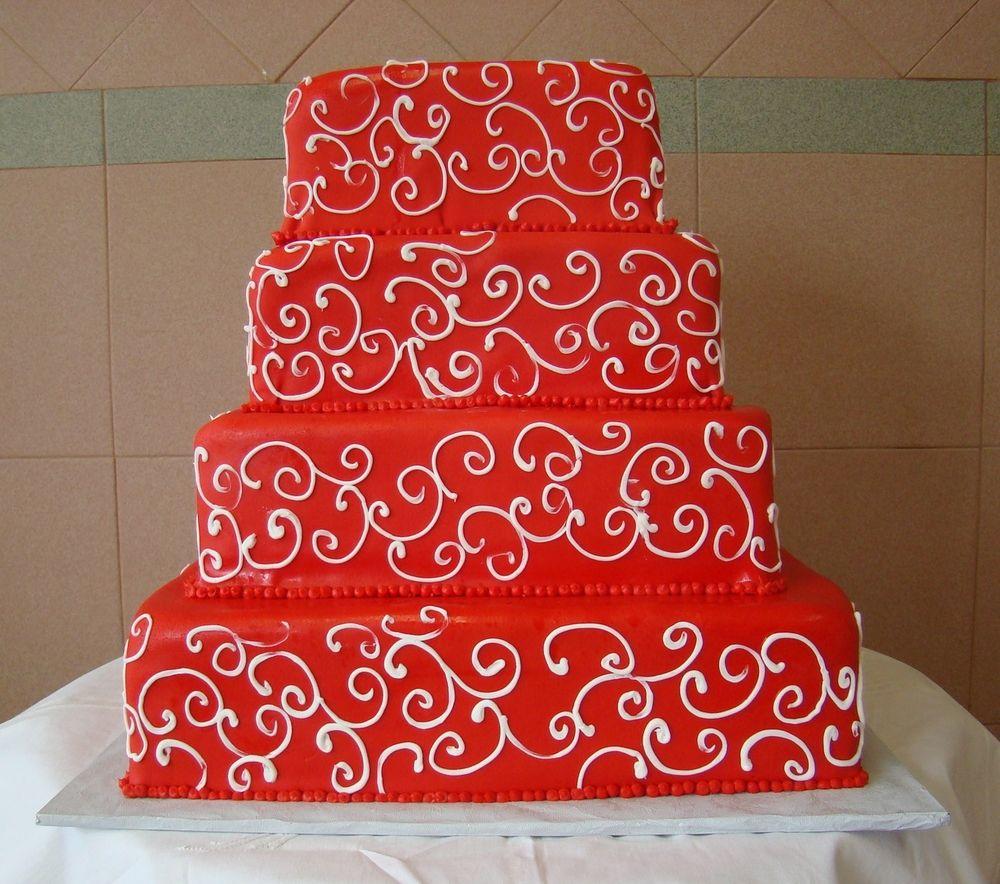 Red Square White Arch Logo - Contemporary Wedding Cakes