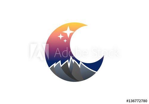 Stars and Mountain Logo - mountain, moon, crescent, logo, global twilight sunset curve concept