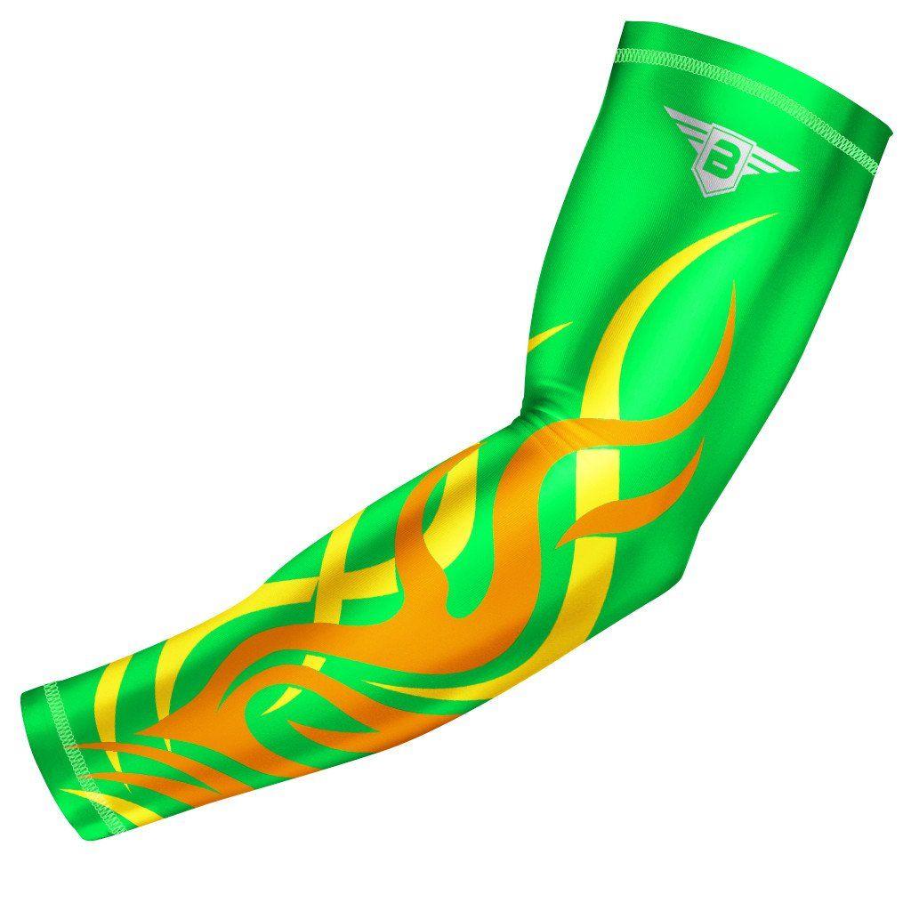 Green and Yellow Sports Logo - Bucwild Sports Green - Yellow Flame Compression Arm Sleeve - Youth ...