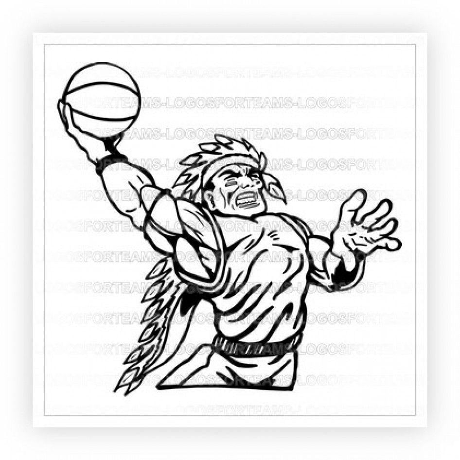Chief Basketball Logo - Mascot Logo Part of An Indian Chief Slam Dunking A Basketball