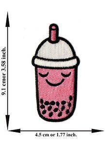 Pink Bubble Logo - Pink Bubble Milk Tea Smile DIY Decor Food Drink Logo Applique Iron ...