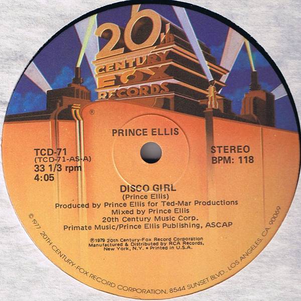20th Century Fox Records Logo - Prince Ellis - Disco Girl - Vinyl at OYE Records