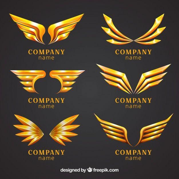 Gold Wing Logo - Pack of golden wings logos Vector