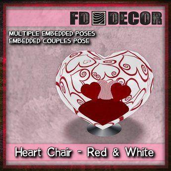 Red and White Marketplace Logo - Second Life Marketplace - FD Decor - Heart Chair - Red & White
