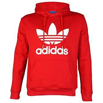 White Adidas Originals Logo - Mens Red White Adidas Originals Trefoil Logo Hooded Sweatshirt