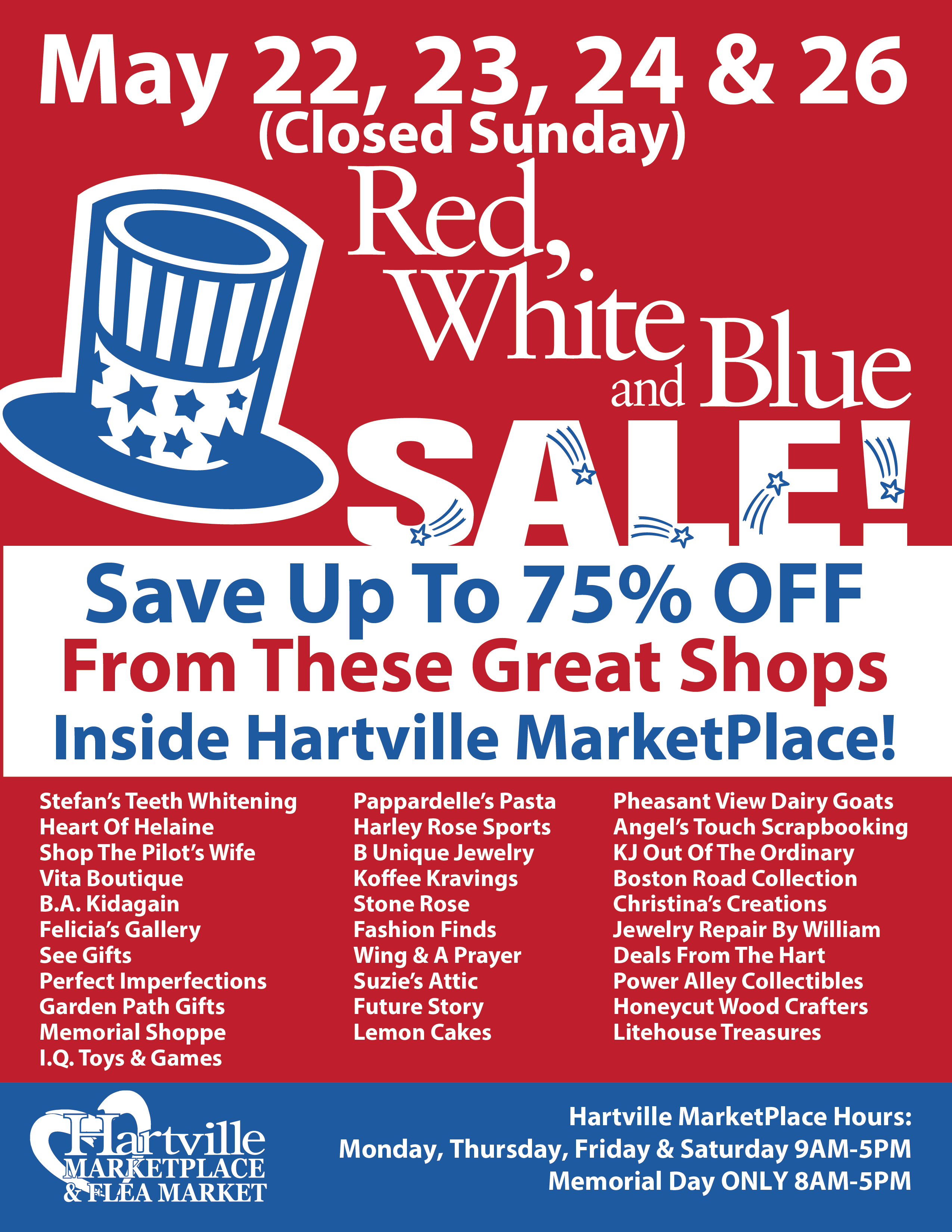 Red and White Marketplace Logo - Red, White & Blue Sale | Hartville Marketplace