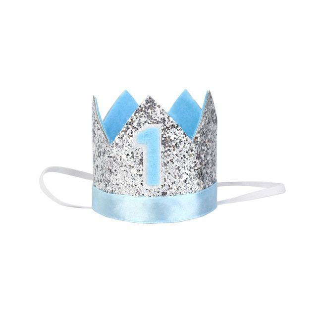 Light Blue Crown Logo - 1st Birthday Hat Glitter Hat First Birthday Crown Blue Crown One