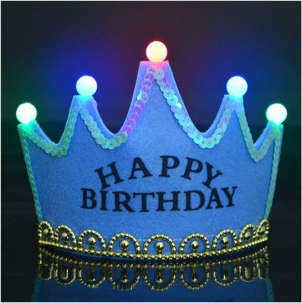 Light Blue Crown Logo - LED Light King Crown Happy Birthday Hat with LED Birthday Boy Hat