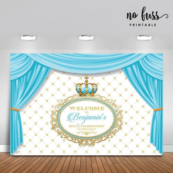 Light Blue Crown Logo - Baby Blue Crown Prince Backdrop Boys Party Banner Poster