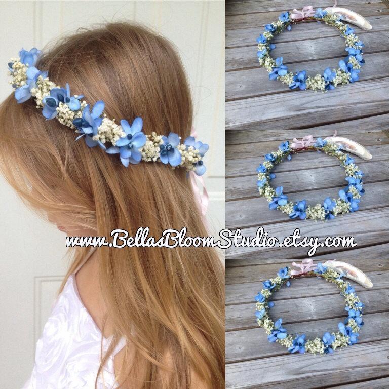 Light Blue Crown Logo - Baby Breath Crown, Flower Crown, Blue Flower Wreath, Flower Girl ...