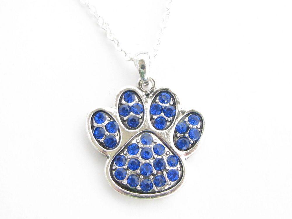 Blue Paw Print Logo - Blue Paw Print Crystal Fashion Necklace Jewelry UK Kentucky Wildcats