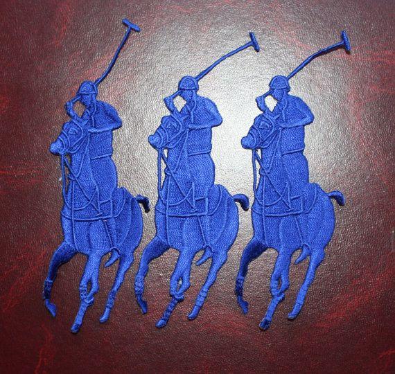Blue Polo Horse Logo - 3 Pieces Polo Horse Oversized Pony Patch Emblem Iron on Sew on ...