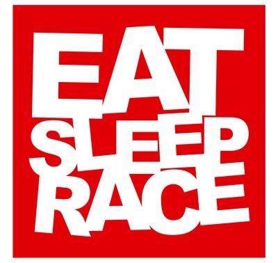 Race Red with White Logo - Logo Vinyl Decal. White Red Sleep Race Lifestyle Apparel