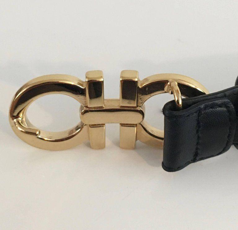 Gold Ferragamo Logo - Ferragamo Black Leather Gold Logo Buckle Belt at 1stdibs