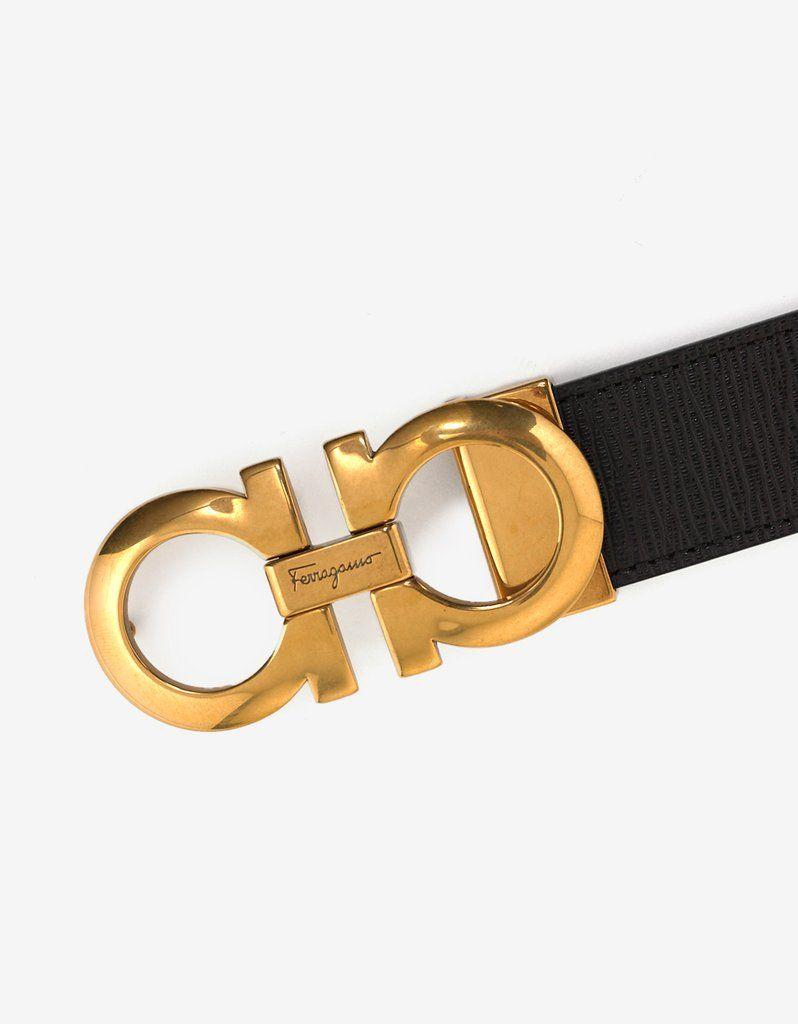 Gold Ferragamo Logo - Salvatore Ferragamo Gold Gancini Buckle Reversible Belt ...