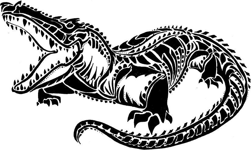 Alligator Head Logo - Traditional Trident In Alligator Head Tattoo On Waist