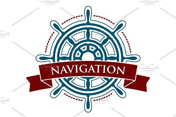 Red and White Ship Logo - Ship steering wheel Logo. Vector. Icon Creative Market