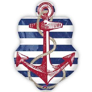 Red and White Ship Logo - ANCHOR SHAPE FOIL BALLOON CRUISE SHIP NAUTICAL BON VOYAGE PARTY RED