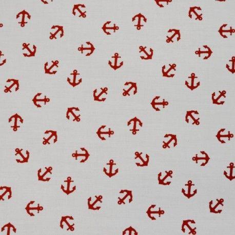 Red and White Ship Logo - Red On White Ship Anchors Nautical Polycotton Fabric