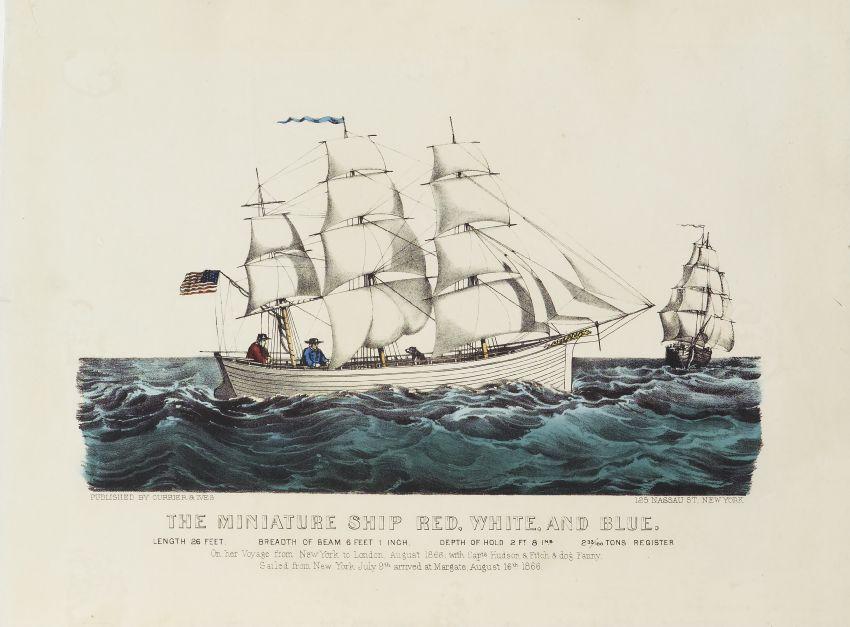 Red and White Ship Logo - The Miniature Ship RED, WHITE and BLUE., Currier & Ives