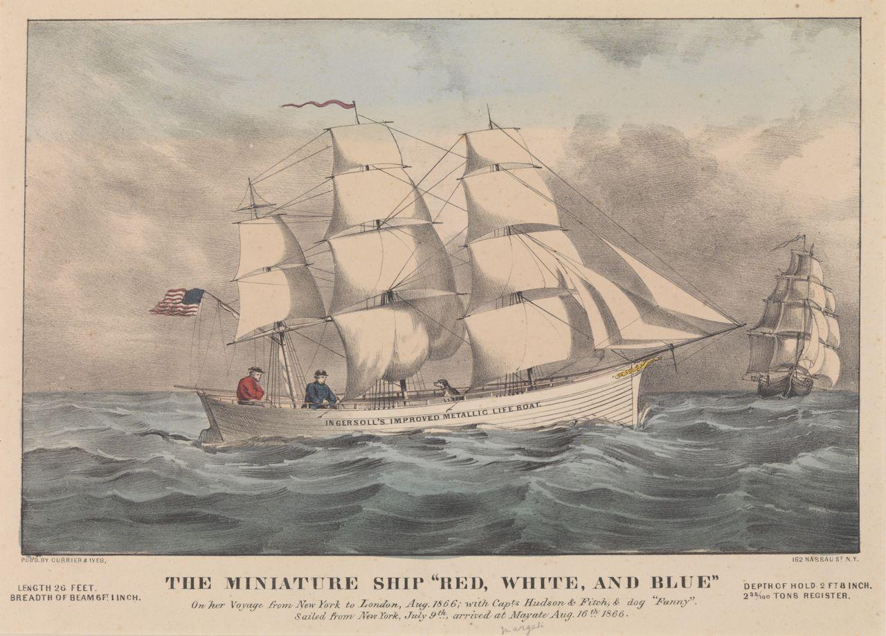 Red and White Ship Logo - The Miniature Ship Red, White, and Blue On her Voyage from New York