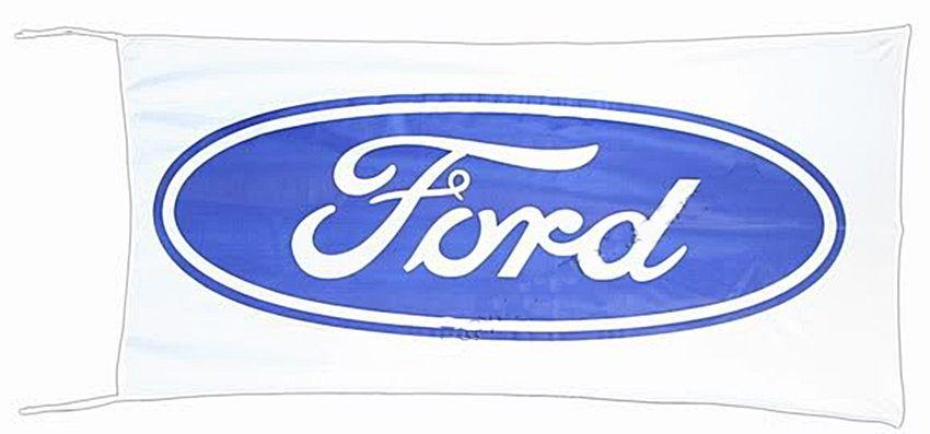 White with Blue Oval Logo - Large Ford flag blue oval on white background 1500mm x 740mm of