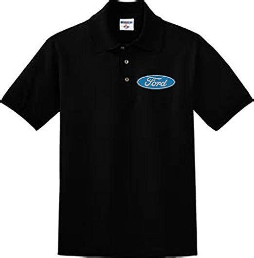 White and Blue Oval Logo - Mens Ford oval logo polo style black shirt: Clothing