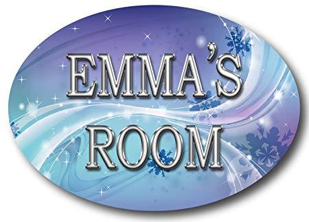 White and Blue Oval Logo - M Print Emma - 'Chrome' On Blue Oval Door Sign x 89 mm
