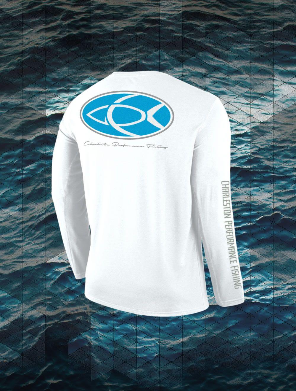 White and Blue Oval Logo - Oval Fish Back Blue Graphic White Long Sleeve Performance Fishing
