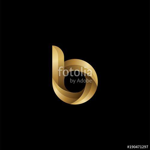 Lowercase Letter B Logo - Initial lowercase letter b, swirl curve rounded logo, elegant golden
