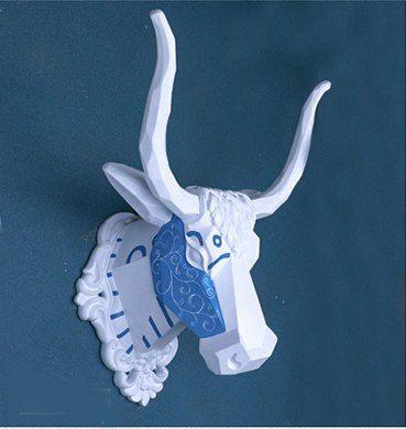 Blue and White Bull Logo - EALISEN wall mounted blue and white bull head trophy wall art plaque ...