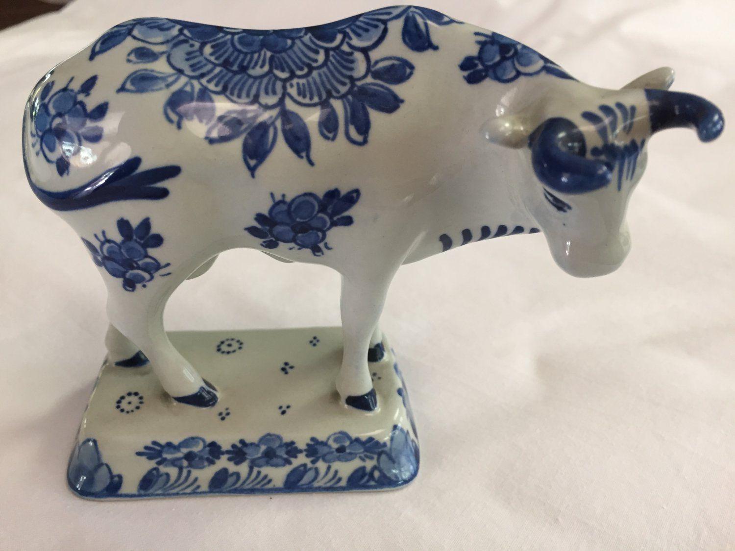 Blue and White Bull Logo - 1964 De Porceleyne Fles Royal Delft Blue & White Bull Cow