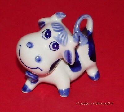 Blue and White Bull Logo - DELFT Holland * Small Vintage Blue & White Bull Cow Figurine * 2.75